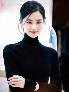 Black Knitted Wool Sweater Womens Slim Fit High Collar Autumn Winter Base Shirt Liu Shishi Korean Style Fashionable Knitwear