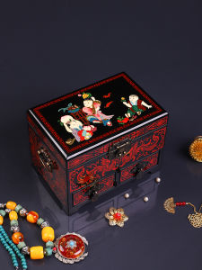 JinYuanHeng Chinese Classical Large Capacity Hand-Painted Jewelry Box Storage Case Varnished Lacquerware Decorative Chest