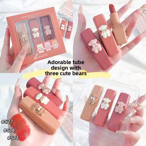MONLEYTA | Bear Soft Candy Velvet Lipstick Set Unstainable Affordable Tomato Milk Tea Color Enhancing Long-lasting Makeup Kit For Students