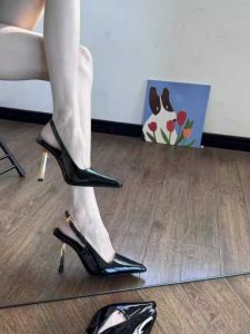 Elegant Black Patent Leather High Heels Womens Thin Heel Shoes Fashionable Sharp Pointed Toe Sandals Spring Summer New Arrival