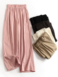 กางเกงขายาวทรงหลวมสบาย ๆ สีพื้นเอวสูง ทรงหลวม ทรงหลวม กางเกงขายาวทรงหลวมสำหรับผู้หญิง กางเกงขายาวทรงหลวมแบบลำลอง