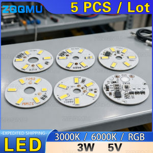 5PCS 3W 5V Low Voltage 3V LED Chip Round White Warm White Tricolor DIY Lamp Beads Light Source Lighting Replacement Parts