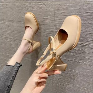 Genuine Leather Patent Mary Janes Womens Shoes French Vintage Thick Heel Sandals Comfortable Casual Fashion Footwear for Ladies