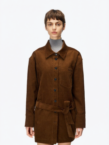 ANN ANDELMAN | Loose Long-sleeve Waist-Tie Corduroy Shirt Jacket