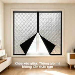 Rèm Cách Nhiệt Màu Đen Có Thiết Kế Mở Giữa Bằng Khóa Kéo Dùng Cho Mùa Thu Đông Chắn Nắng Hiệu Quả Chắn Gió Điều Hòa 1 Tấm Kiểu Dáng Châu Âu