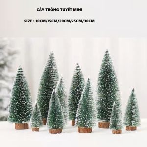 Mô hình Cây thông Noen đế gỗ phủ tuyết cây thông trang trí giáng sinh QT748