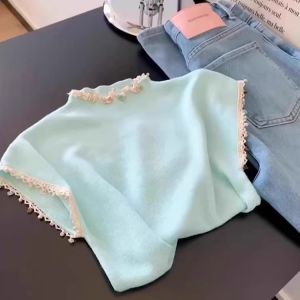 WANGGONGZHU | Princess Style Lace Trim Short Sleeve T-Shirt Women Summer Fashionable Design Sensation Dopaamine Beautiful Super Good Looking Top