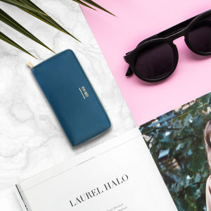 Long Zipper Wallet Purse Mobile Phone Bag Creative Gift with Personal Mirror Simple Monochromatic Clutch Storage Bag for Men