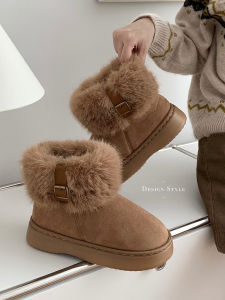 Thick Bottom Snow Boots Womens Winter Fashion High-End Fluffy Comfortable Narrow Strips Elegant Mid-Calf Velvet Lined Boots