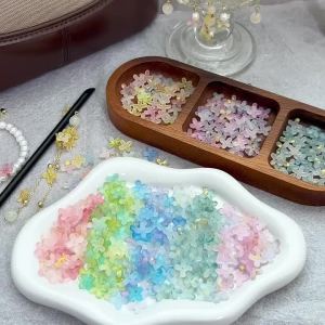 70pcs Gradient Acrylic Frosted Flower Shaped Caps Golden Decorative Beads For DIY Necklace Bracelet Jewelry Making Findings