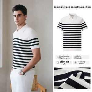 GIOVANNI VALENTINO | Stripe Knit Sea Gull Collar Casual Polo Shirt