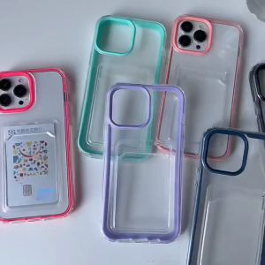 Clear Card Slot Holder Phone Case For iPhone 11 15 16 13 12 14 Pro Max XR X XS Max 14 Plus 6 7 8 Plus SE 2020 Case 3 in 1 Shockproof Armor Cover