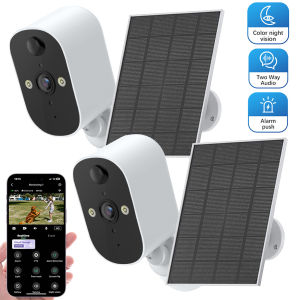 2-Packs Wireless Surveillance Camera 1080P WiFi Home Security Recharge Battery Solar Powered IP Camera Outdoor Human Detection