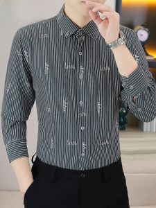 HENGYUANXIANG | Hengyuanxiang 2025 New Mens Striped Long Sleeve Casual Shirt Spring Autumn High End Business Wear Iron Free Standard Fit Polyester Fiber