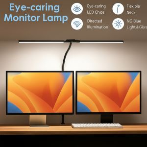 Double Head LED Desk Lamp Dimmable PC Monitor Light USB Table Lamps Reading Lights Eye Protection 3 Color Mode For Office