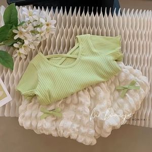 ByKiddos - Setelan Anak Perempuan Celana Kuncup Gadis Kecil Lengan Pendek Modis Gaya Feminim Baru BOBOHO - SETELAN ANAK PEREMPUAN CELANA KUNCUP GADIS KECIL LENGAN PENDEK MODIS GAYA FEMINIM BARU