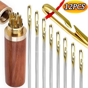 Polocat 12PCS Side Holes Blind Needles Sewing Stainless Steel Elderly Needle for Sewing Household DIY Jewerly Beading Threading Needles