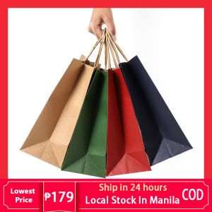 Kraft Paper Bag with twist Handle bag Gift Bag Kraft Bag Plain Hand bag Brown/Red/Green