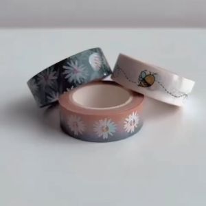 BujoWorld 3 Rolls 10m Washi Tapes - ESSENCE - Decorative Adhesive Masking Tapes - Bees Silver Flower White Jasmine on Night Blue Washi tapes -Bullet Journal Planners Photo Albumn scrapbook Gift wrapping Glass decor Kids project