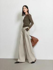Vero Moda | Pleated Design Casual Trousers Pockets Loose Drapey Wide Leg