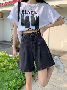 Summer New High Waist A-Line Long-Short Pants Women Loose Slimming Jeans Wide Leg FIVE Shorts Thin Model Pregnant 여성 캐주얼 팬츠