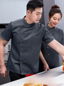 ชุดครัวผ้าฝ้ายแท้แขนสั้นสำหรับผู้ชาย ชุดทำงานโรงแรม ร้านอาหาร ร้านเค้ก ฤดูร้อน 2022 ชุดครัวเยาวชน