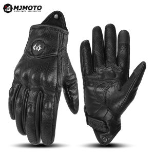 Retro Motorcycle PU Leather Gloves Vintage Men Women Protective Touchscreen Motorbike Motorcross Cycling Guantes Moto Perforated