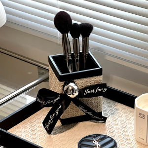 Makeup Brush Storage Bucket Accessible Luxury Woven Leather Desktop Storage Box Hallway Storage Box Remote Control Pen Holder Storage Box