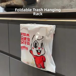 Foldable Wall Mounted Kitchen Trash Can Holder Plastic Bag Storage Rack New Model Home Cabinet Door Hanging Garbage Bag Stand