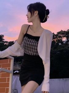 Thin Ice Silk Knitted Short Coat Long Sleeve V-Neck Korean Style Commute Pure Color Sun Protection Cardigan Womens Summer Fashion