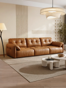 Adjustable Back Wide Seat Genuine Leather Italian Sofa