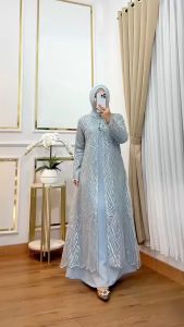 ZIFA FASHION: Gamis Set Outer Brukat Mix Cruty & Jena Dress 2 In 1