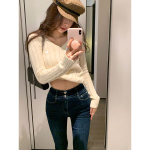 Achi High Waist Skinny Jeans Womens Deep Blue Washed High Elastic Cotton Slimming Long Pants Fashionable Casual Denim