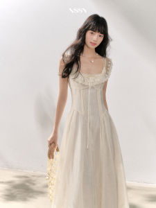 French Vintage Butterfly Embroidery White Dress Women Summer Small Size Fly Sleeve Long Dress Waist Cinched Skirt Maxi Dress