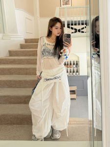 Quần Ống Đứng Xếp Ly American Retro Cho Nữ Mùa Hè Dáng Rộng Thoải Mái Phong Cách Đường Phố Quần Đi Bộ