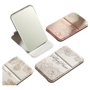 Portable Folding Mini Makeup Mirror Cute Style Office Desktop Stand Womens Pocket Size Compact Travel Mirror Fresh Trend