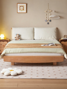 YUANSHI YUANSU | Cream Style Elephant Ear Soft Padded Wooden Bed Single Bed