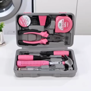 Pink Mini Portable Tool Box Kit Full Hand Tools Household DIY Repair Set for Home Furniture & Daily Fixing