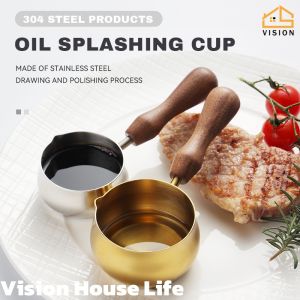 Vision 60/110ml Mini Splashing Oil Pot 304 Stainless Steel Oil Pouring Pan Hot Oil Cooking Frying Pan Non-Stick Oil Splashing Pot