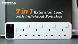 TESSAN SG - Surge Protector 4 Outlet Extension Cords with USB & Type C Individual Switches Power Strips