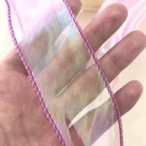 4cm 1Yard Fishtail Organza Satin Ribbon Reflective Iridescent Wavy Edge Ribbon for Gift Wrapping DIY Bow Craft Gift Wrapping