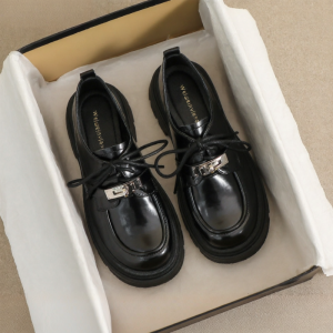 Thick Sole Black British Style Womens Loafers for Autumn