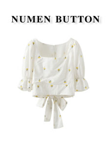 NUMEN BUTTON | Ruffle Floral Summer Shirt Gentle Niche Design Youthful Slimming