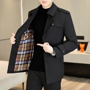 HENGYUANXIANG | Hengyuanxiang 2025 Spring Autumn Mens Casual Fashionable Windbreaker Coat Midi Length Suit Collar Jacket Polyester Fiber