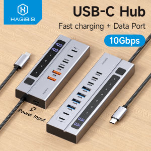 Hagibis USB C HUB Type-C Docking Station Individual On/Off Switches With Power Interface LED Display 10Gbps High Speed Transmission USB C Splitter For PC Macbook Pro Air Laptop