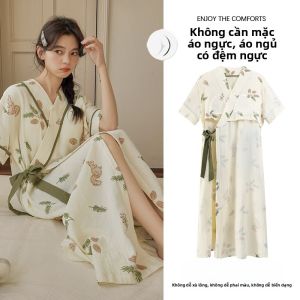 MiiOW | Đồ ngủ dài tay cổ chữ V thường ngày mùa hè cho nữ MiiOW Cat People Váy ngủ họa tiết hoa có đệm ngực quần áo mặc nhà