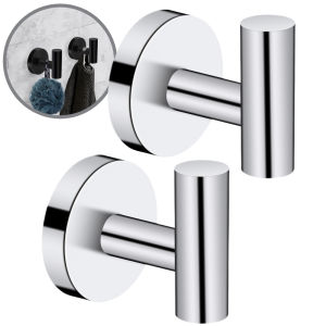 2Pcs Polished Bathroom Towel Hooks Stainless Steel Coat Robe Hook Wall Hanger with Screws Towel Rack Hang Hook for Hotel Kitchen