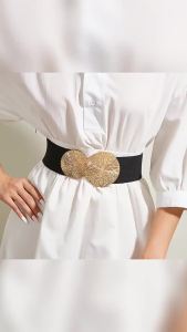 Thắt Lưng Co Giãn Rộng Dành Cho Nữ Màu Trơn Với Các Đĩa Vàng Dày Phụ Kiện Thời Trang Dùng Hàng Ngày/tiệc Tùng Thắt Lưng Áo Khoác/váy