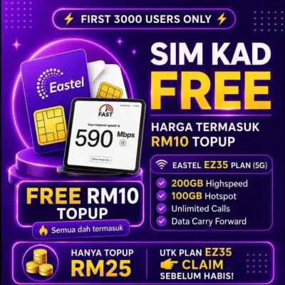 SIMKAD EASTEL PREPAID ULTRA 5G COVERAGE UMOBILE PLAN MURAH DATA BESAR FULL HOTSPOT DATA CARRY FORWARD