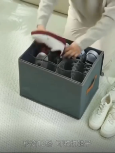 Shoe Organizer Transparent Cover Dust-Proof Moisture-Proof Foldable Fabric Shoe Storage Box  With Lid 12 Pairs Of Shoes